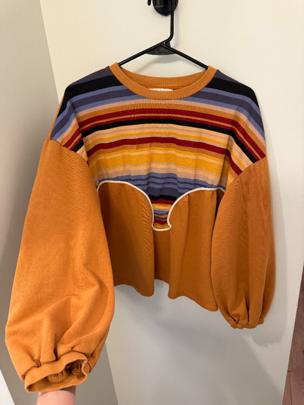 ZARA | Trafaluc Collection | Retro-Striped Pullover Sweater, Orange | Women's S